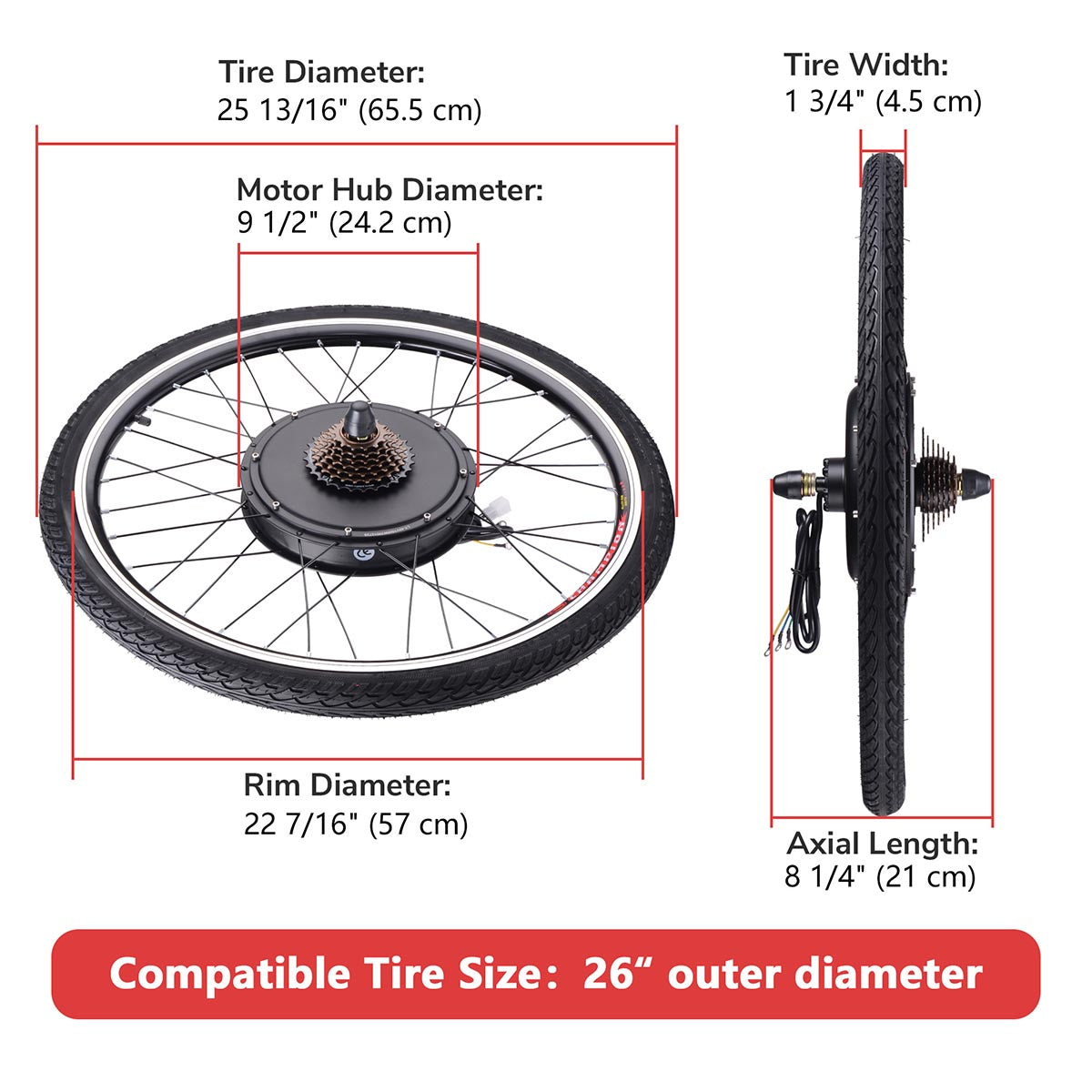 Yescom Bicycle Motor Kit Conversion Engine Rear 1500W 48V 26in