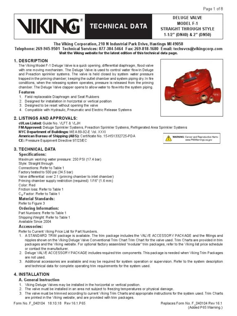 F1 Deluge Valve Conventional Horizontal Modular Trim