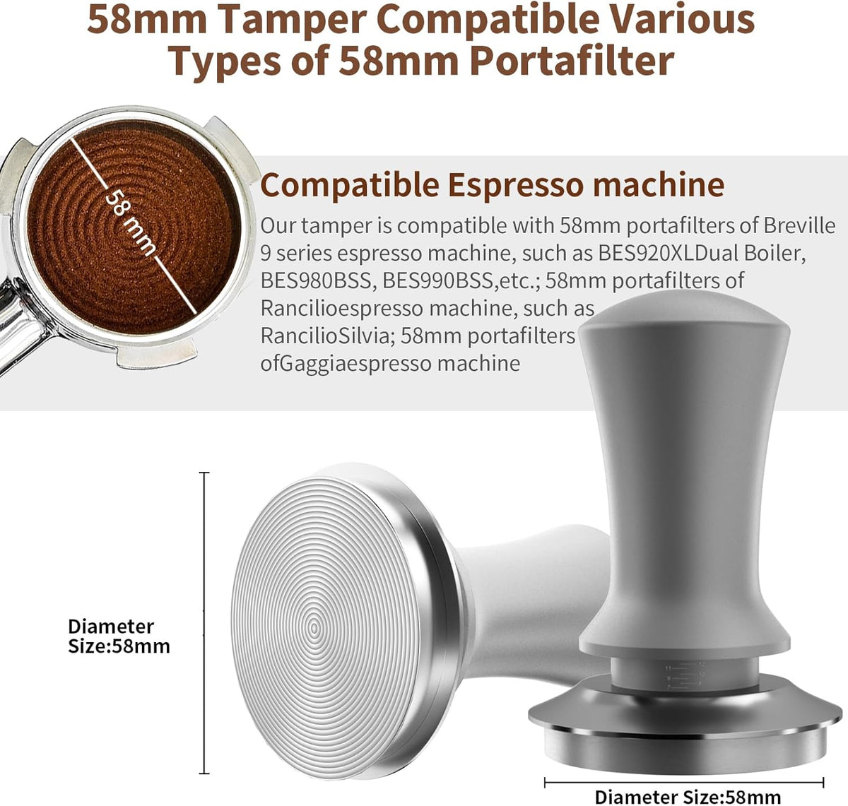 58mm Espresso Coffee Tamper with Adjustable Depth & Constant Pressure