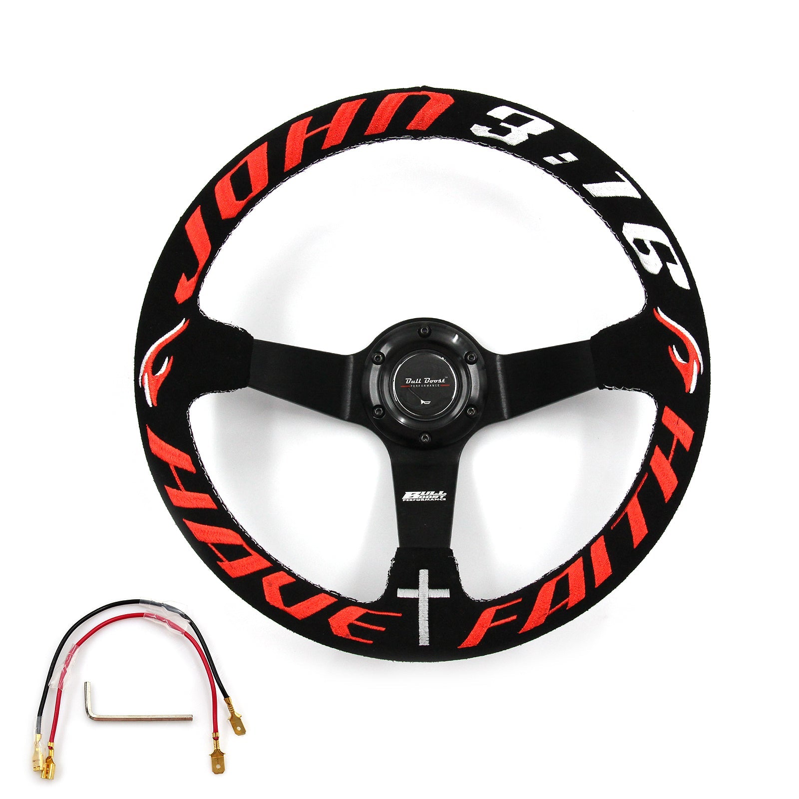 Universal 350mm 3"Deep Dish 6-Bolt Steering Wheel Black Suede Have Faith