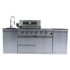 85" 4-Burner 72,000 BTU Silver Outdoor Kitchen Island Grill + Side Burner + Storage Cabinets & Drawers
