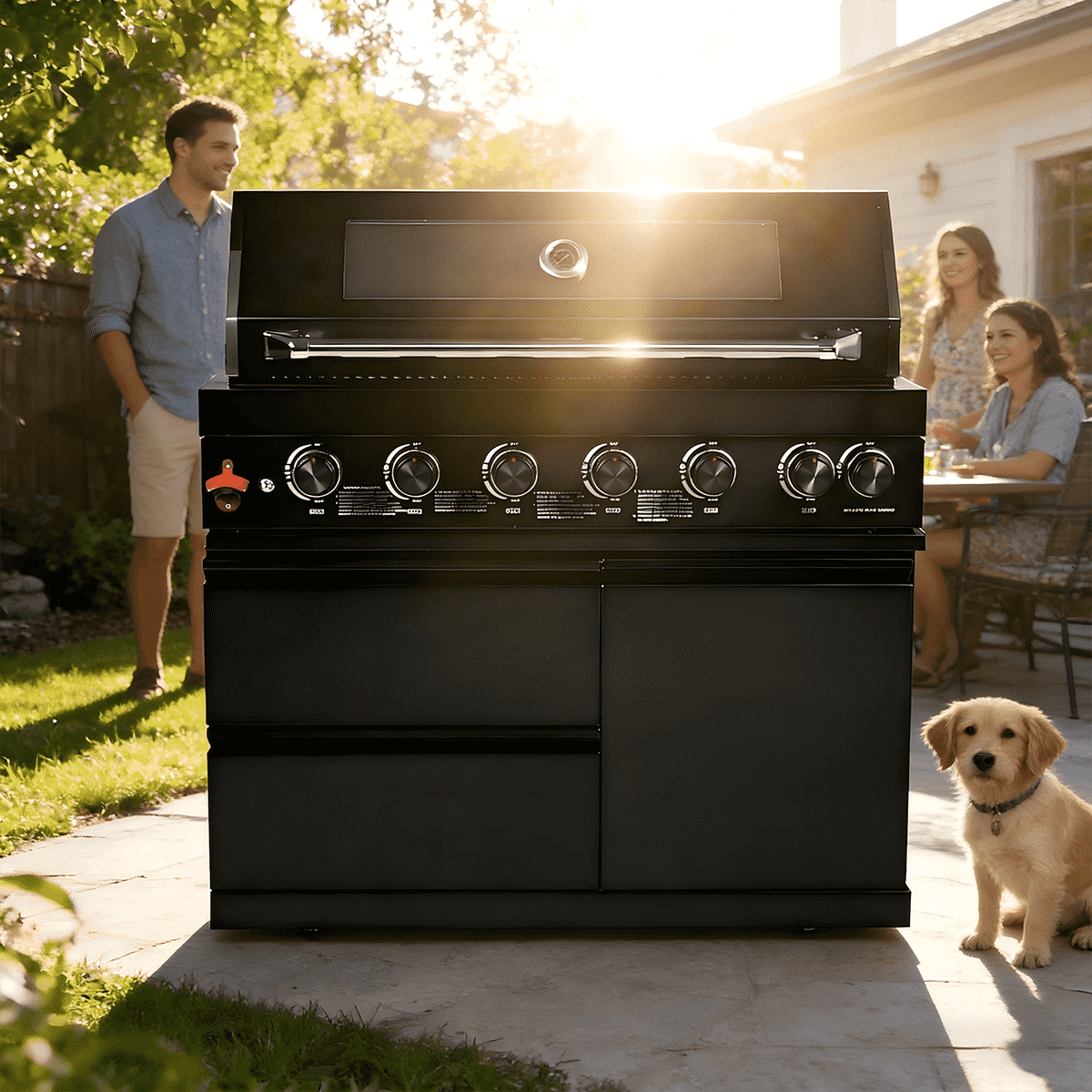 43" Black Six Burners Outdoor Kitchen Island Grill