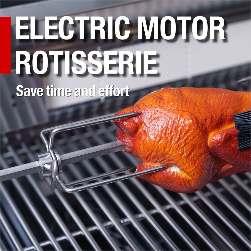 115" 6-Burner 85,000 Black Outdoor Kitchen Island Grill Rotisserie kit
