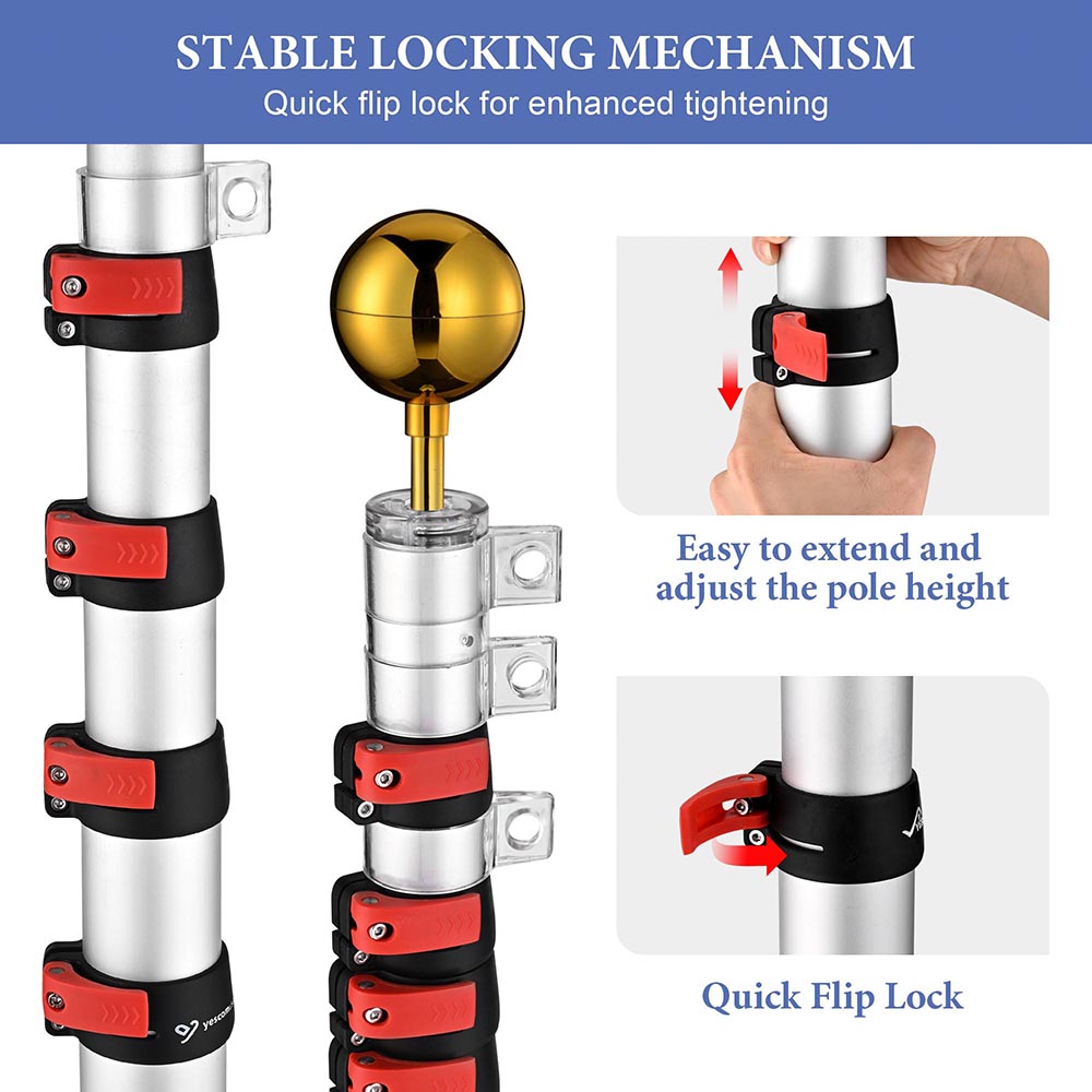 Yescom EZ GO Flag Pole with Light & Regal Eagle(20ft,25ft,30ft Options)