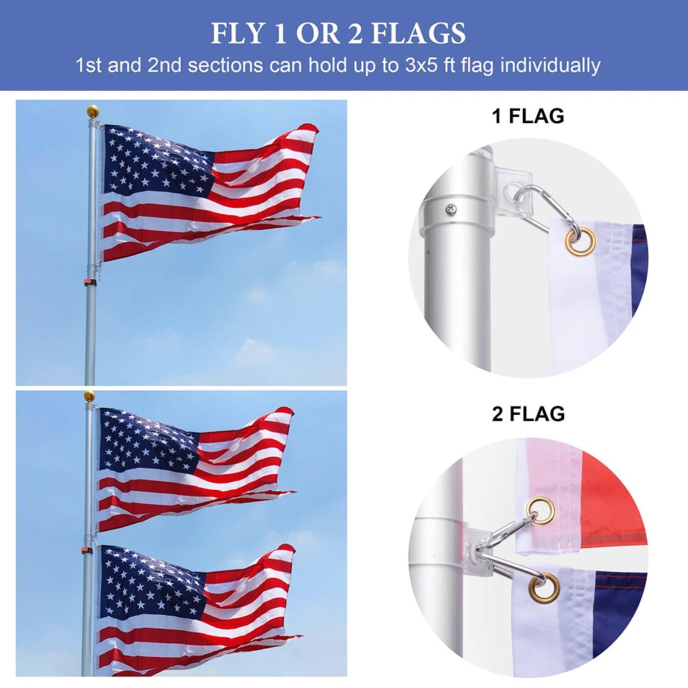 Yescom EZ GO Flag Pole with Light & Regal Eagle(20ft,25ft,30ft Options)