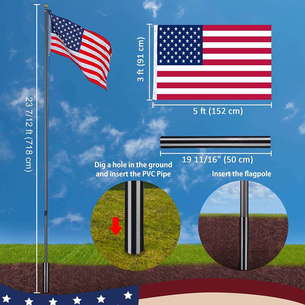 Yescom Bravery 13Gauge Aluminum Flagpole (20', 25', 30' Options)