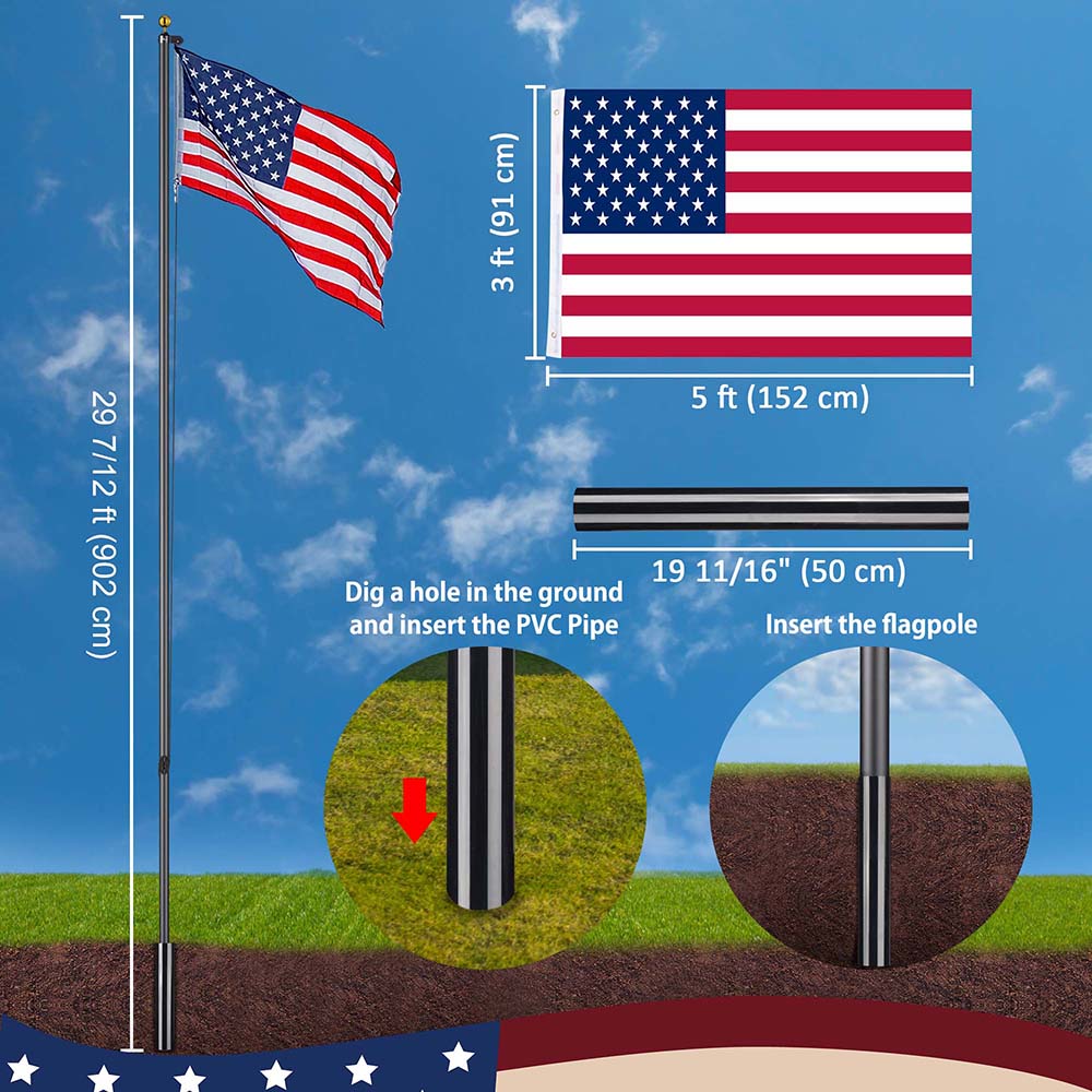 Yescom Bravery 13Gauge Aluminum Flagpole (20', 25', 30' Options)