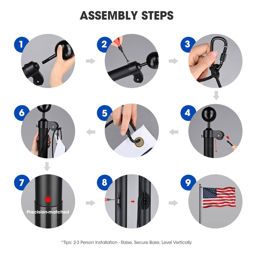 Yescom Bravery Plus 10Gauge All-Aluminum Flagpole Kit 30ft