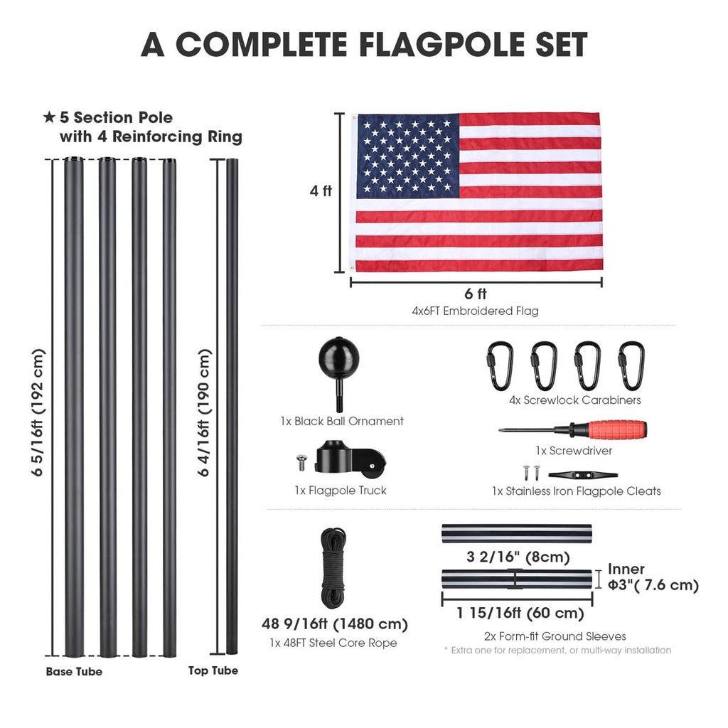 Yescom Bravery Plus 10Gauge All-Aluminum Flagpole Kit 30ft