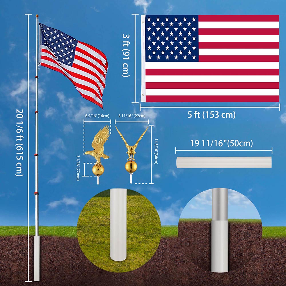 Yescom EZ GO Telescopic Flagpole with Regal Eagle