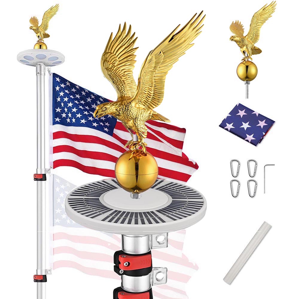 Yescom EZ GO Flag Pole with Light & Regal Eagle(20ft,25ft,30ft Options)