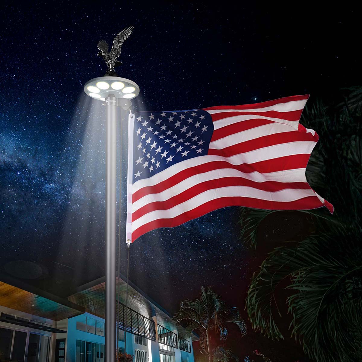 Yescom Bravery Flag Pole with Light & Regal Eagle 13Gauge(20ft,25ft,30ft Options)