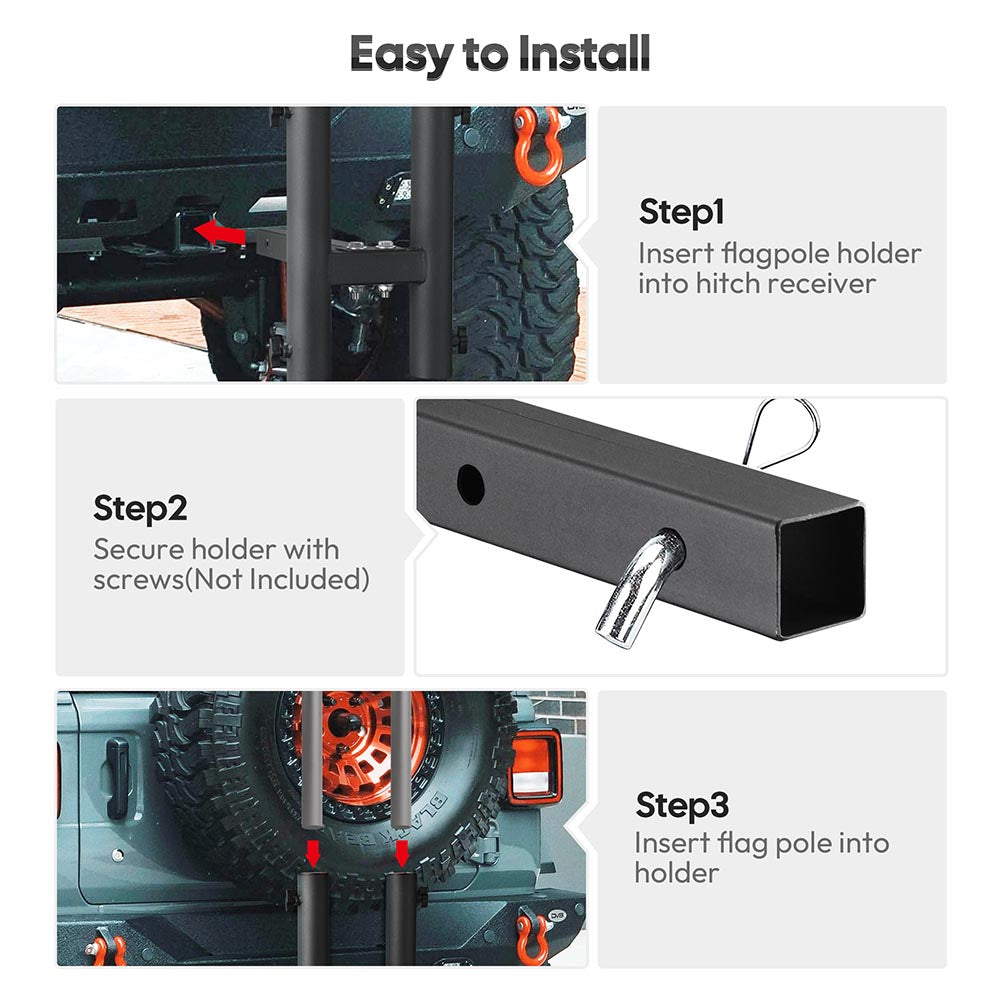 Yescom Hitch Mount Dual Flag Pole Holder for 1 9/16" Receiver(1"-2" Poles)