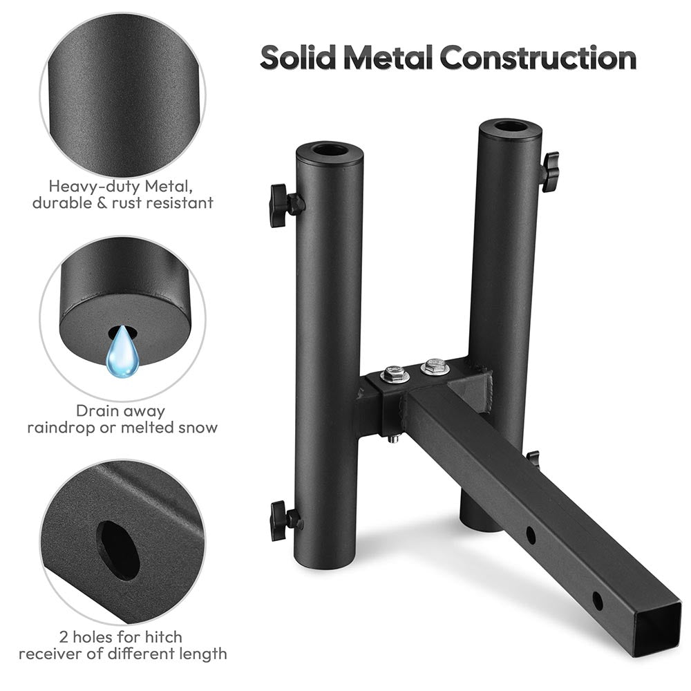Yescom Hitch Mount Dual Flag Pole Holder for 1 9/16" Receiver(1"-2" Poles)
