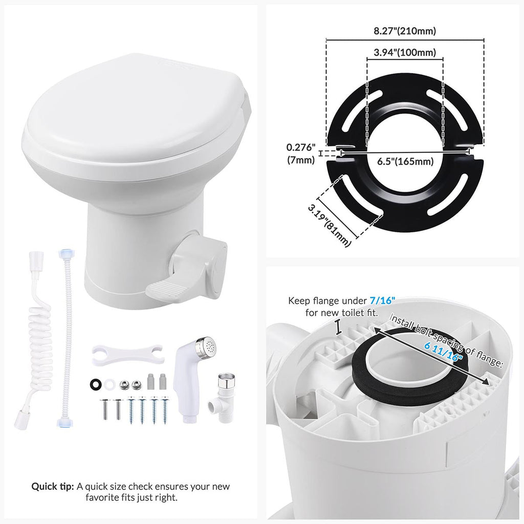 Yescom 15" Seat Height RV Toilet with Handheld Bidet Sprayer