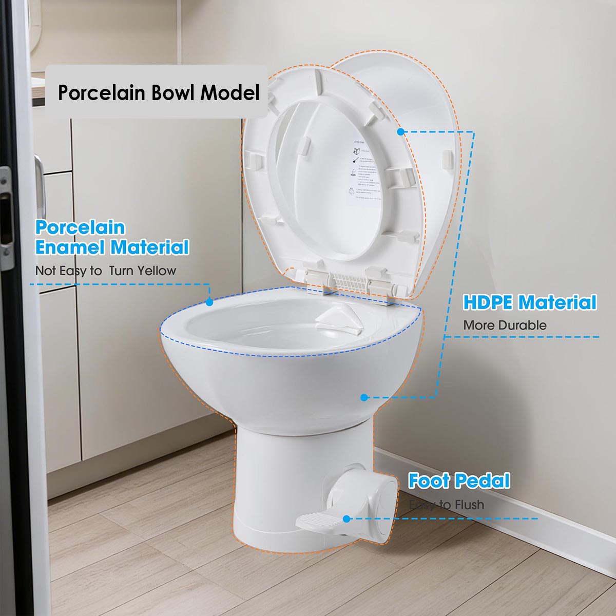 Yescom 15" Seat Height RV Toilet with Handheld Bidet Sprayer