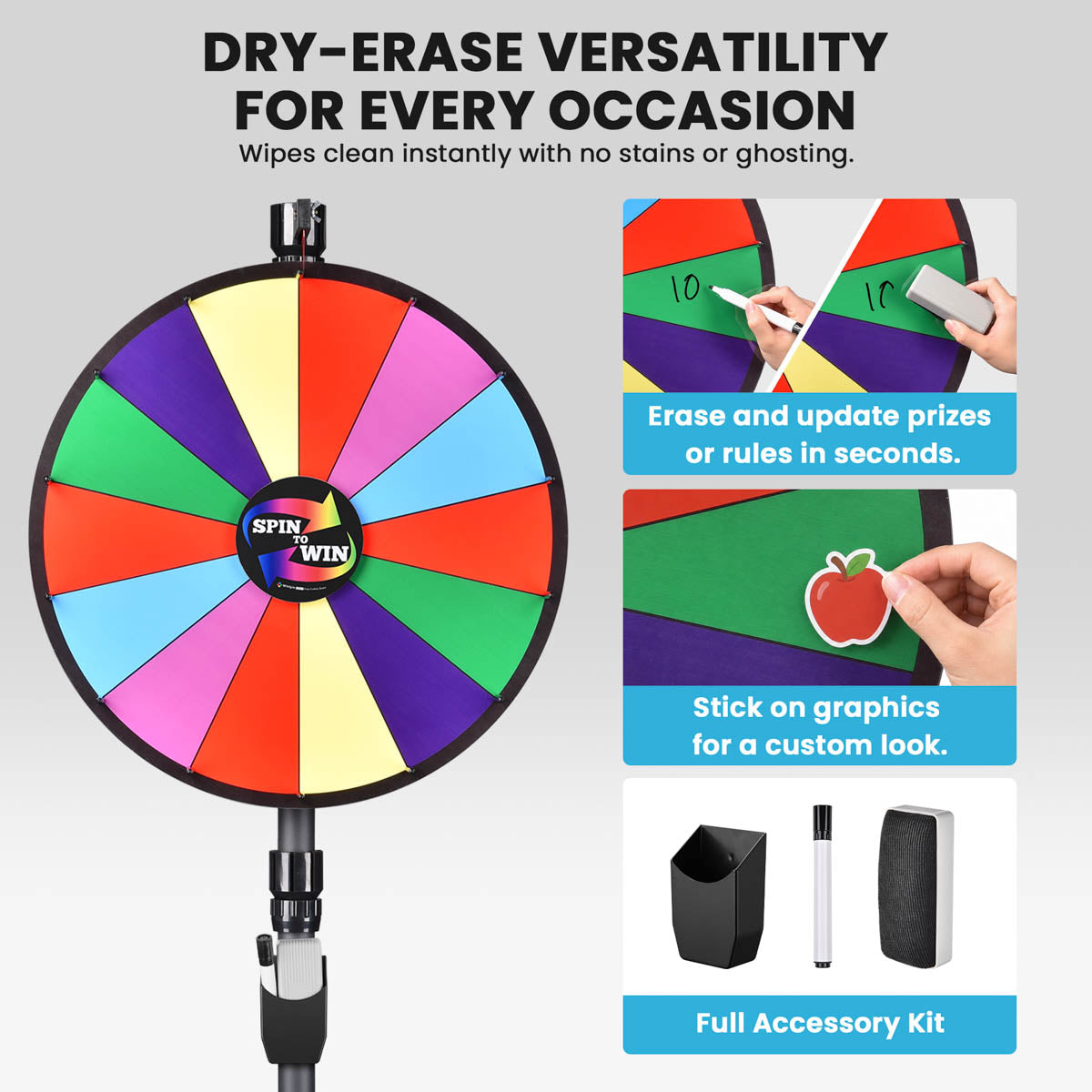 WinSpin 24" 14 Slot Floor Stand Color Clicker Dry Erase Prize Wheel