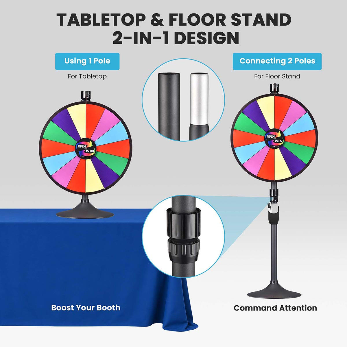 WinSpin 24" 14 Slot Floor Stand Color Clicker Dry Erase Prize Wheel