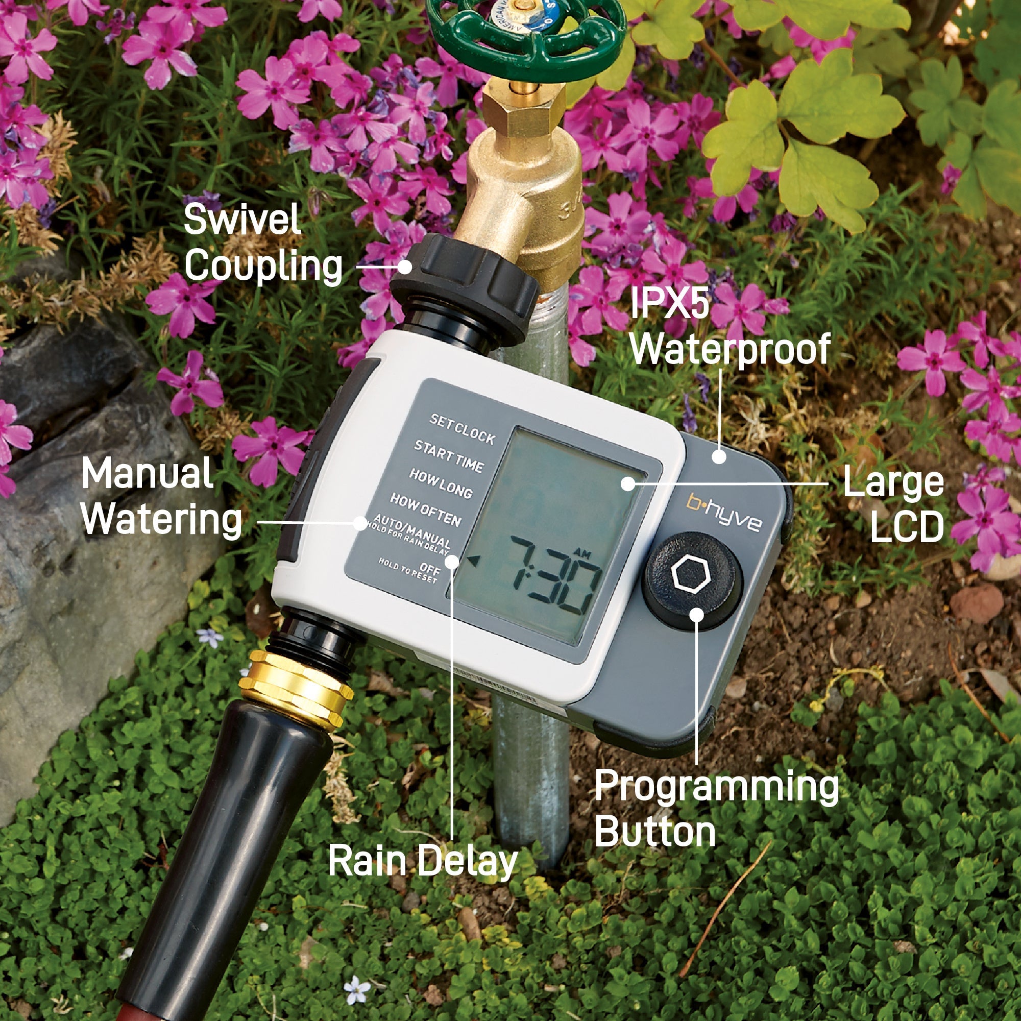 B-hyve XD Bluetooth 1-Outlet Hose Faucet Timer w/Hub 24516