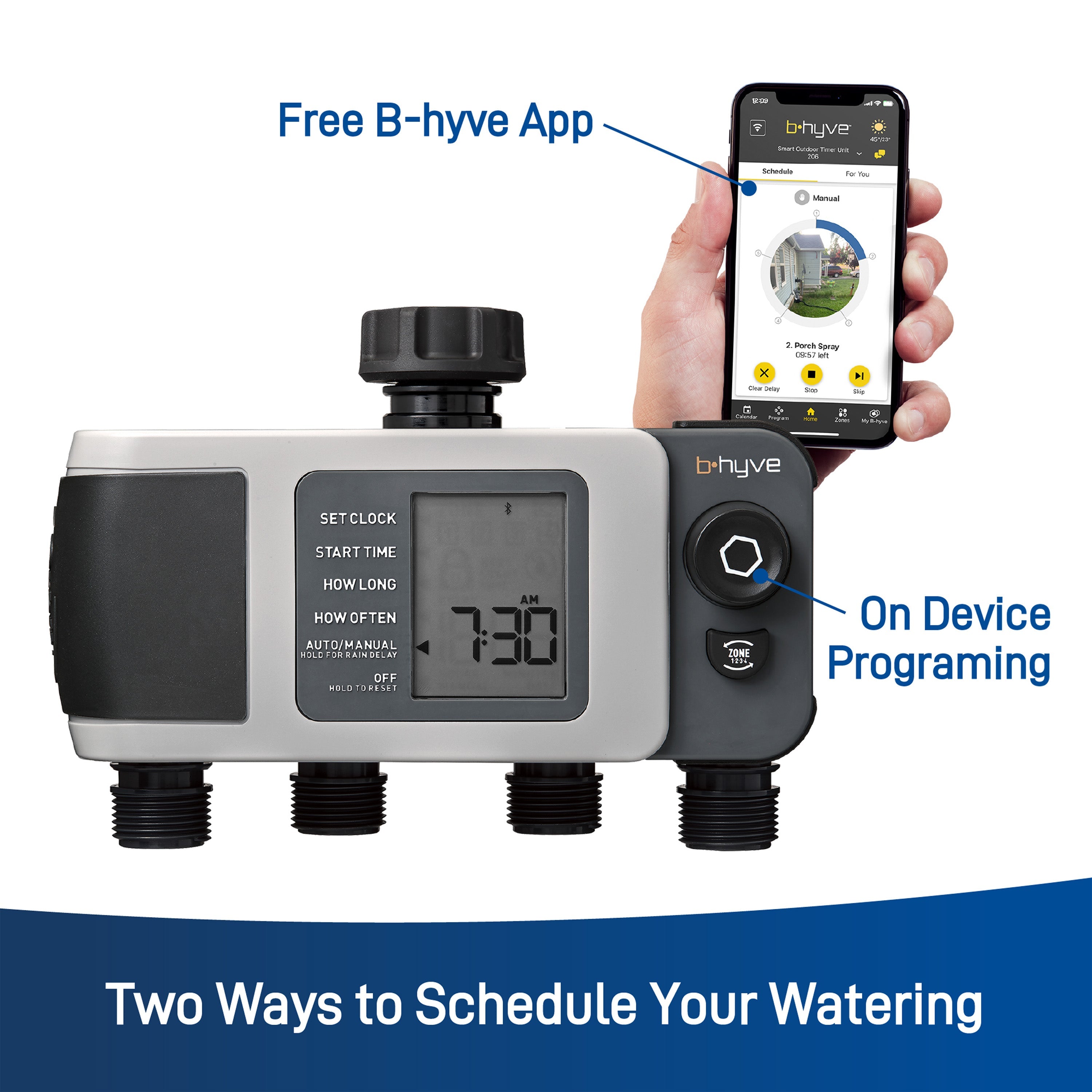 B-hyve XD Bluetooth 4-Outlet Hose Faucet Timer w/Hub 24639
