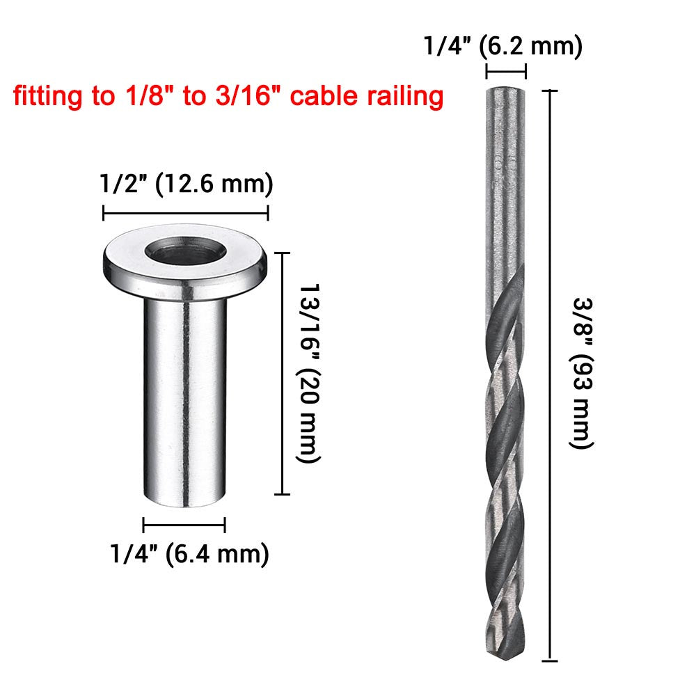 Yescom T316 Cable Railing Grommets for Level & Stair Posts 1/8"-3/16"