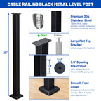 Yescom 36in T304 Stainless Steel Cable Railing Level Post (2x2, 16G)