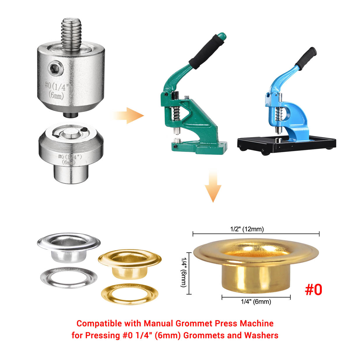 Yescom Hand Press Grommet Die Replacement - Choice of Size #0, #2, #4