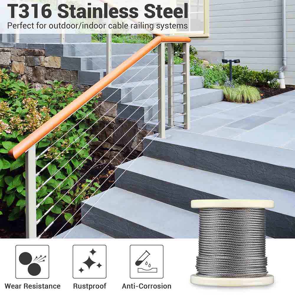 Yescom 3.18mm Wire Rope Type 316 Stainless Steel, 7x7, 1/8"x500'