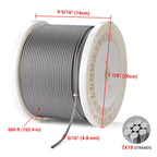 Yescom 4.8mm Wire Rope Type 316 Stainless Steel, 7x19, 3/16"x500'