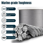 Yescom 4.8mm Wire Rope Type 316 Stainless Steel, 7x19, 3/16"x500'