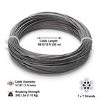 Yescom 1.5mm Wire Rope Type 304 Stainless Steel, 7x7, 1/16"x100'
