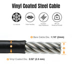 Yescom 2.5mm T304 Stainless Steel Wire Rope w Fasteners, 7x7, 240' - (4x)60'