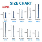 680 PCS Pocket Hole Screws Assortment Kit, 5 Sizes #8 x 1, 1-1/4", 1-1/2", 2", 2-1/2",Square Drive Self Tapping Coarse Thread Wood Screws Set, Blue Coated and Zinc Coated, Drive Bit Included