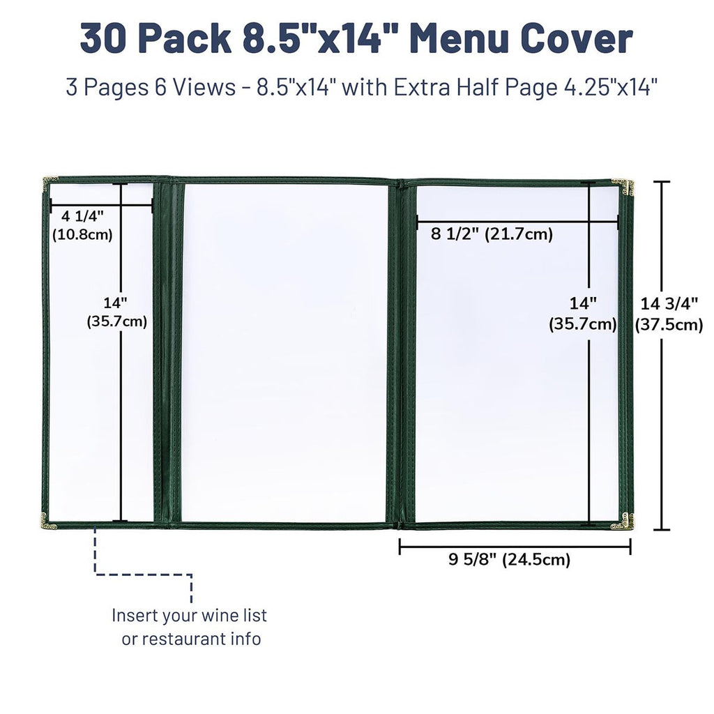 Yescom 30x Menu Covers Cafe Restaurant Green 8.5x14 & 4.25x14
