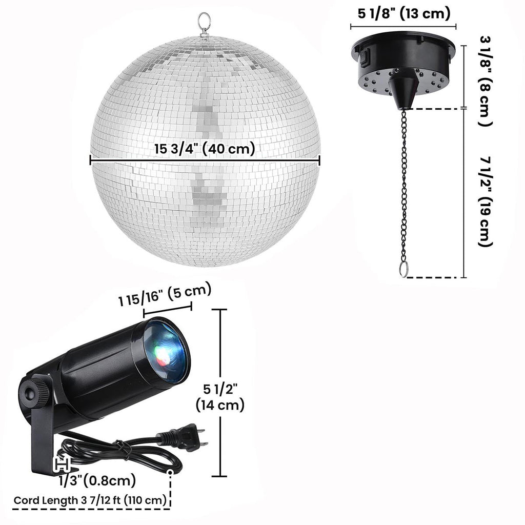 Yescom 16in Shiny Disco Ball with Motor, 8 RGB Lights for Event Party