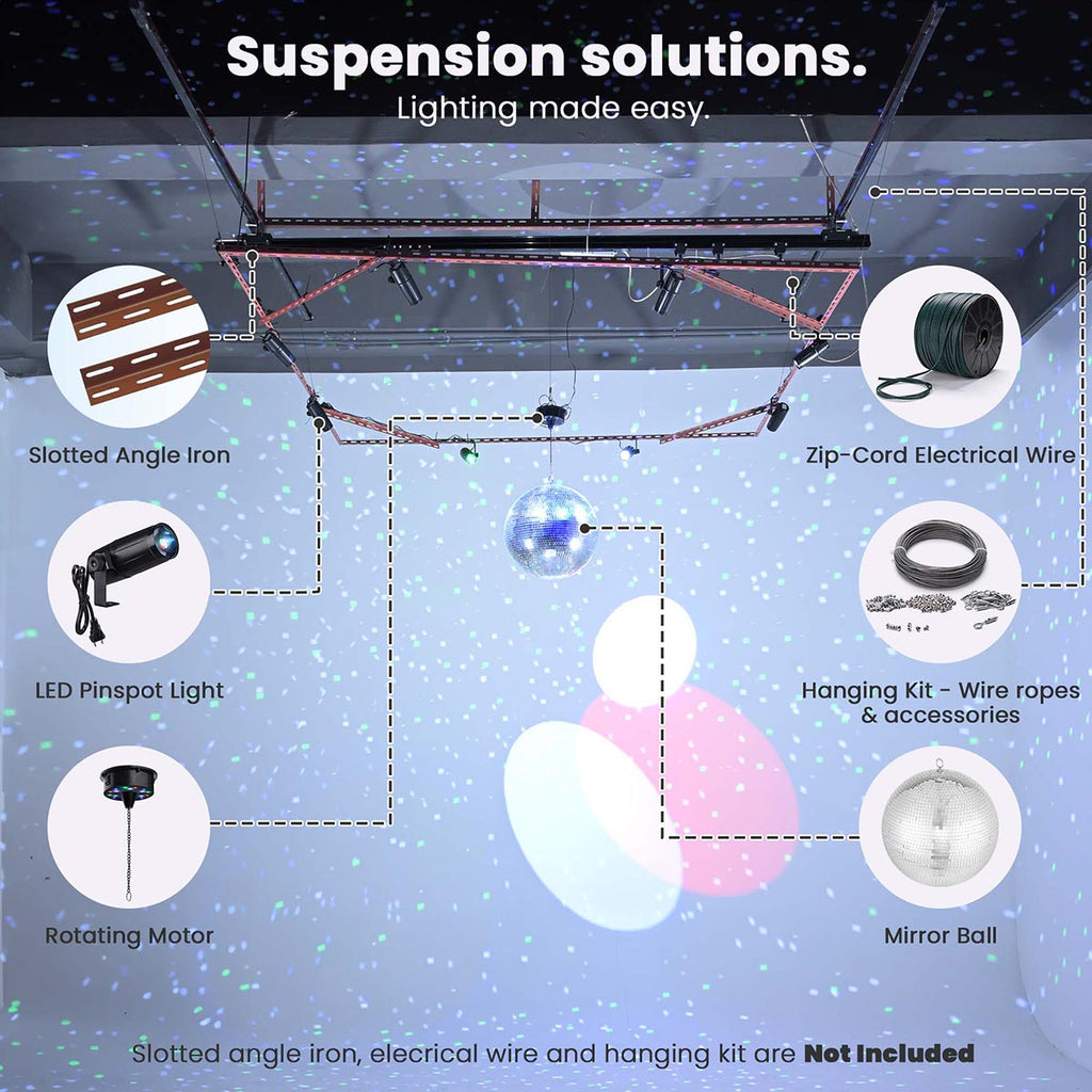 Yescom 16in Shiny Disco Ball with Motor, 8 RGB Lights for Event Party