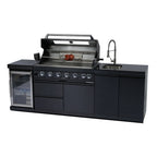 NG 95" 6-Burner 85000 BTU Black Outdoor Kitchen Island Grill Rotisserie kit Granite Countertops