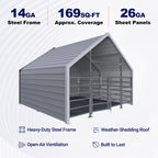 13ftx13ft Metal Livestock Shelter with Enclosed Rear Panel