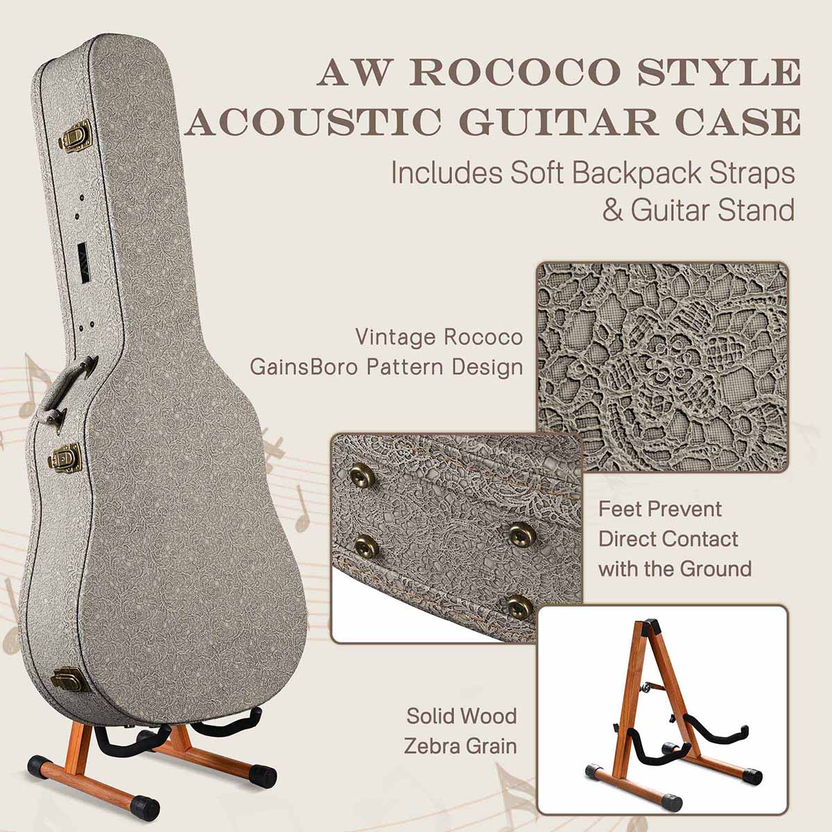 Yescom Acoustic Guitar Case (Stand & Straps Optional Add-on)