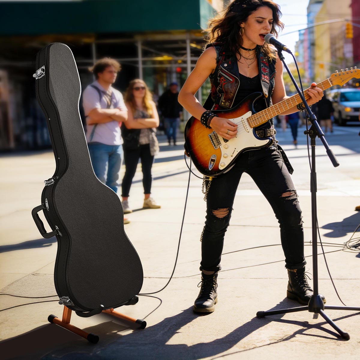 Yescom Lockable Guitar Case Compatible with ST Style Electric Guitars