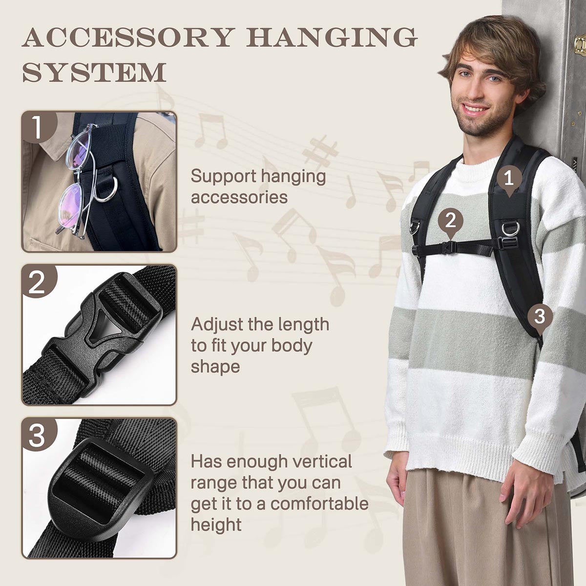 Yescom Padded Backpack Straps with Chest Strap for Guitar Case