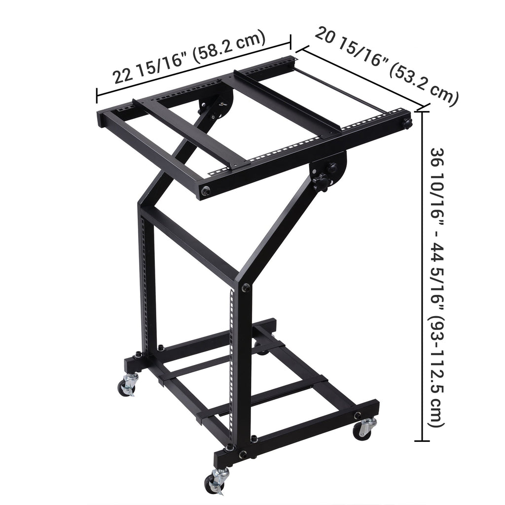 Yescom 19in 9U Stage Rolling Audio Mixer Stand Rack Cart w/ 4 Poles