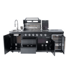 NG 85" 4-Burner 72,000 BTU Black Outdoor Kitchen Island Grill + Refrigerator + Sink