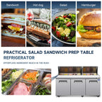 72" Width Commercial Refrigerators Sandwich & Salad Prep Table with a Butcher Block Cutting Board