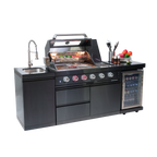 NG 85" 4-Burner 72,000 BTU Black Outdoor Kitchen Island Grill + Refrigerator + Sink