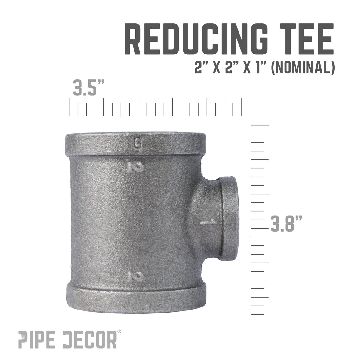 2 in. x 2 in. x 1 in. Black Reducing Tee