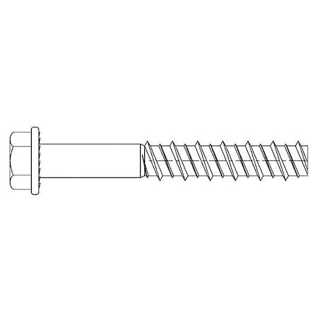Large Diameter Tapcon Concrete Screw, 1/2" Dia., Hex, 5" L, Steel Zinc Plated, 25 PK