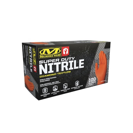 RDT, Nitrile Diposable Gloves, 8 mil Palm, Diamond Texture, Powder-Free, M ( 9 ), 100 PK, Orange