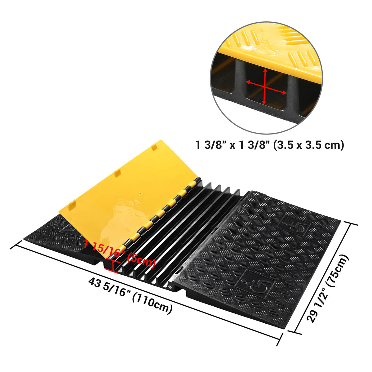 Yescom ADA Cable Ramp Rubber Speed Bump 5-Channel for 1 3/8" Cables