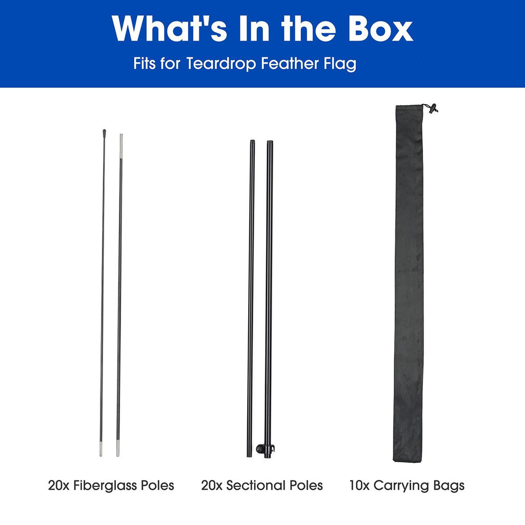 Yescom Teardrop Flag Pole Kit - 10 Sets, Base Type Options
